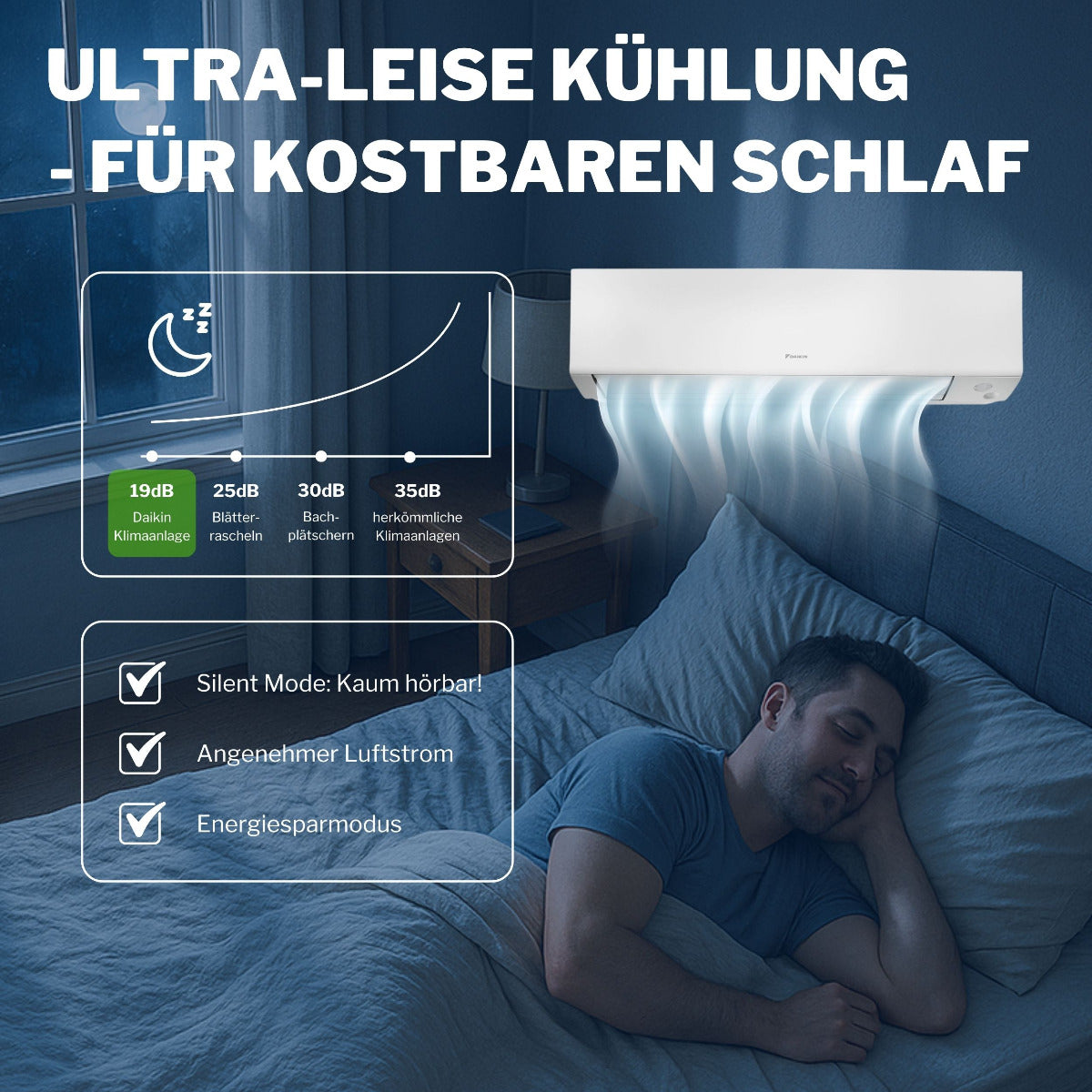 DAIKIN Split Klimaanlage Set | Perfera A-Serie | leise Kühlung für kostbaren Schlaf